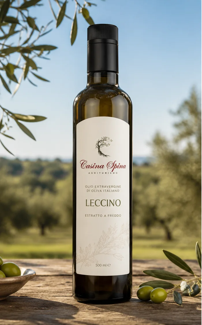 Bottle of Casina Spina Leccino extra virgin olive oil